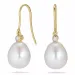 Ovale 9 - 10 mm aaa-graded ferskvandsperle diamantøreringe i 14 karat guld med diamanter