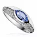 Elegant blå zirkon ring i rhodineret sølv
