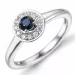 rund safir diamantring i 14 karat hvidguld 0,30 ct 0,13 ct