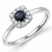 firkantet safir diamantring i 14 karat hvidguld 0,34 ct 0,14 ct