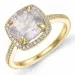 firkantet kvarts diamantring i 14 karat guld 2,65 ct 0,18 ct