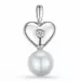 Hjerte perle diamantvedhæng i 14 karat hvidguld 0,07 ct