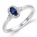 blå safir diamantring i 14 karat hvidguld 0,08 ct 