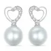 hjerte perle ørestikker i 14 karat hvidguld med diamant 