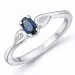 oval blå safir ring i 14 karat hvidguld 0,008 ct 