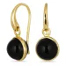 runde sort onyks øreringe i forgyldt messing - Loom Stones