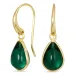 dråbe mørkegrøn krystal øreringe i forgyldt messing - Loom Stones