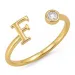 bogstav F zirkon ring i forgyldt messing