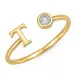 bogstav T zirkon ring i forgyldt messing