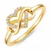hjerter zirkon ring i forgyldt messing