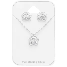 pote hvid krystal sæt med øreringe og halskæde i sølv - Little Ones