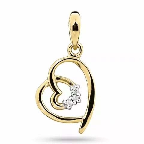 Trendy diamant hjertevedhæng i 14 karat guld