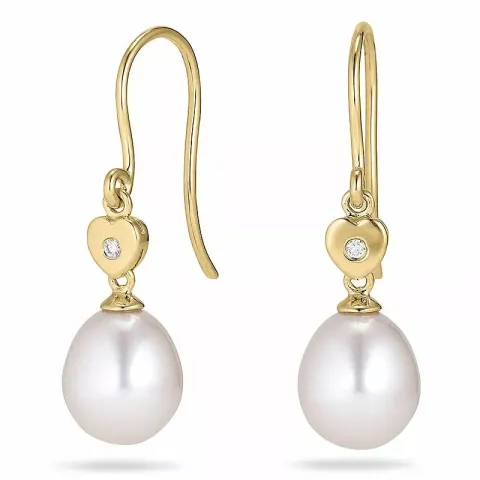 Ovale 8 - 9 mm aaa-graded ferskvandsperle øreringe i 14 karat guld med diamanter