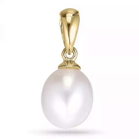 Ovalt perle vedhæng i 14 karat guld