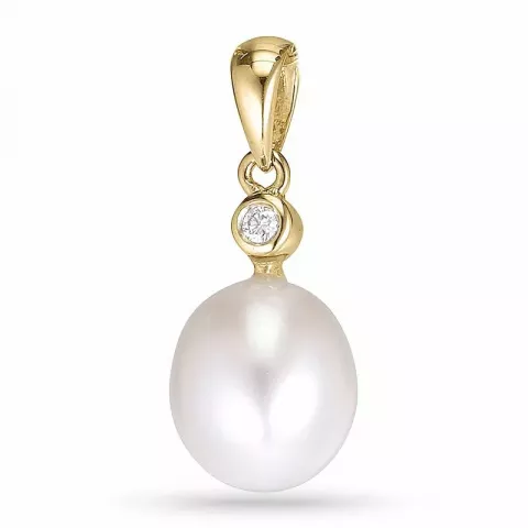 Ovalt perle diamantvedhæng i 14 karat guld 0,02 ct