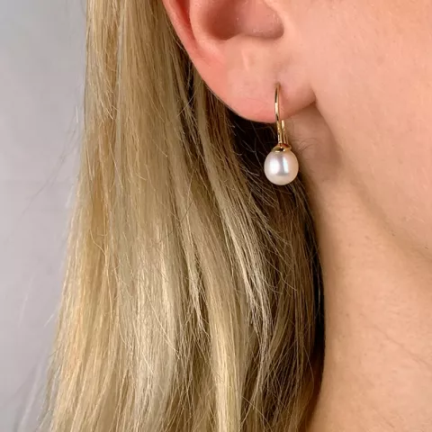 Ovale 7 - 8 mm aaa-graded ferskvandsperle øreringe i 14 karat guld med 