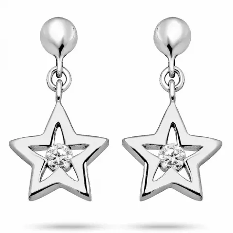 stjerne zirkon øreringe i sølv med rhodinering