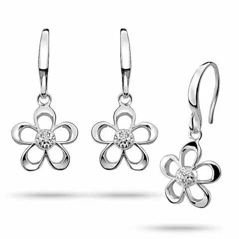 Blomster zirkon øreringe i sølv med rhodinering