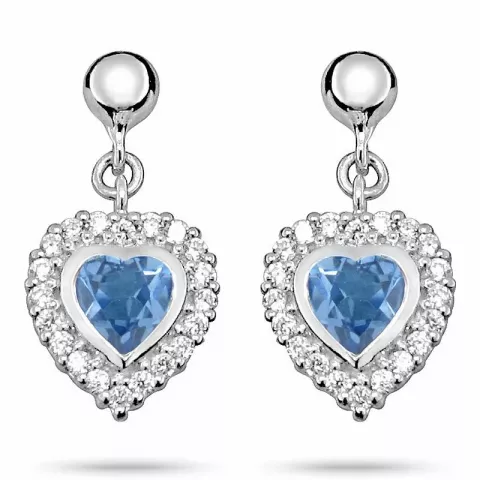 hjerte lyseblå øreringe i sølv med rhodinering
