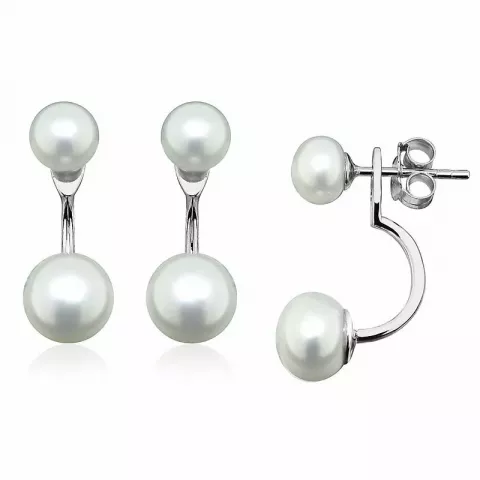 perle øreringe i sølv med rhodinering