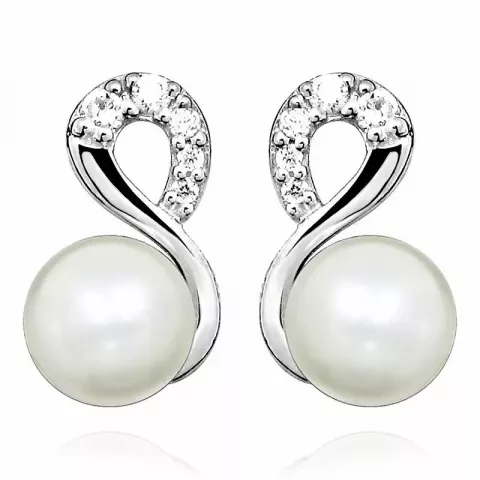 hvide perle ørestikker i sølv med rhodinering