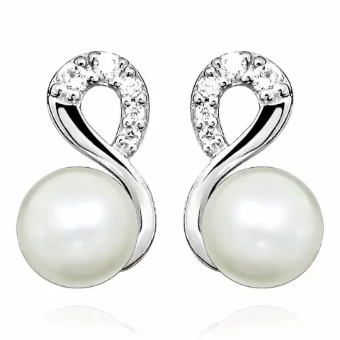hvide perle ørestikker i sølv med rhodinering