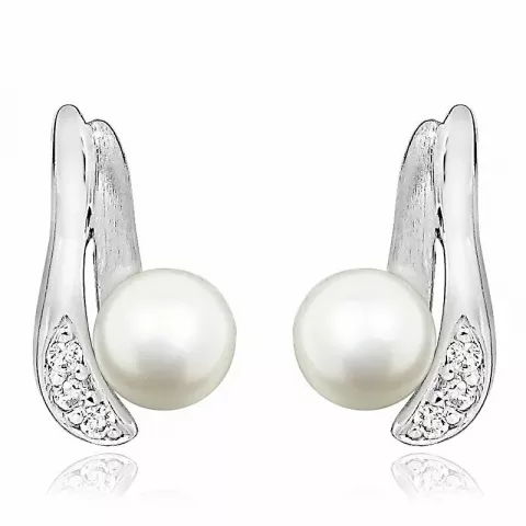 hvide perle ørestikker i sølv med rhodinering