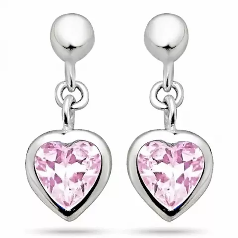 Små hjerte lyserøde zirkon øreringe i sølv med rhodinering