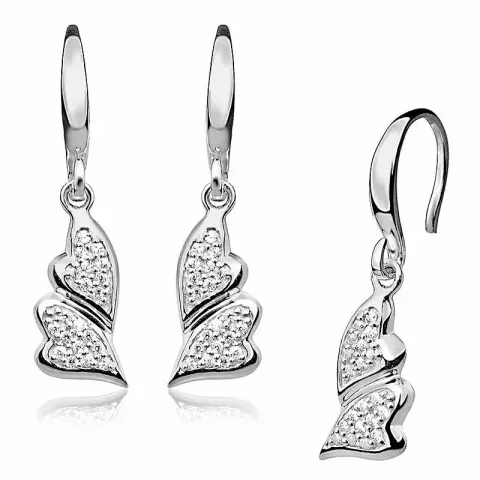 dobbelt hjerte zirkon øreringe i sølv med rhodinering