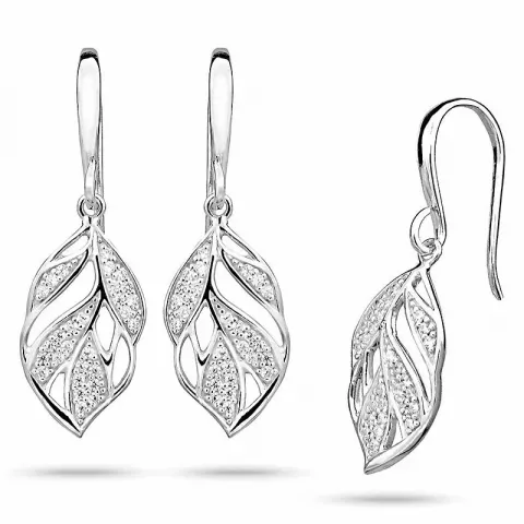 Lange blad zirkon øreringe i sølv