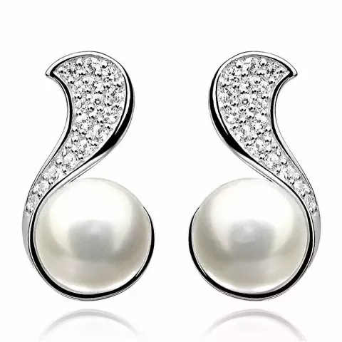 Store perle øreringe i sølv