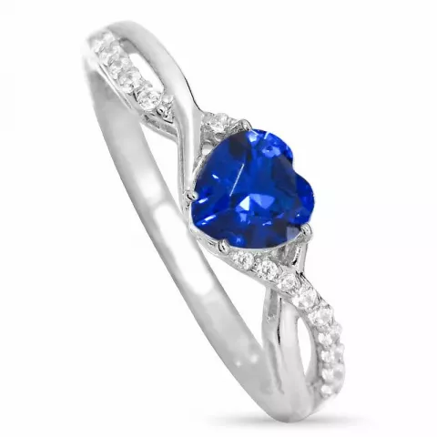 Elegant hjerte blå ring i sølv