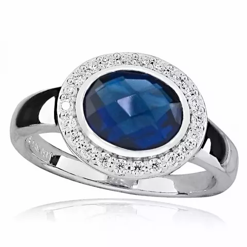 oval blå ring i sølv