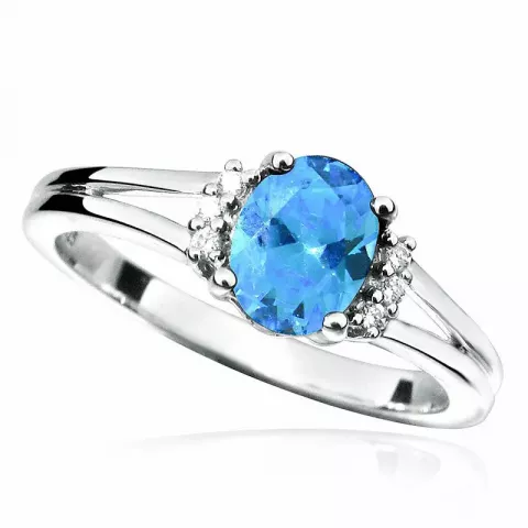 oval blå zirkon ring i sølv
