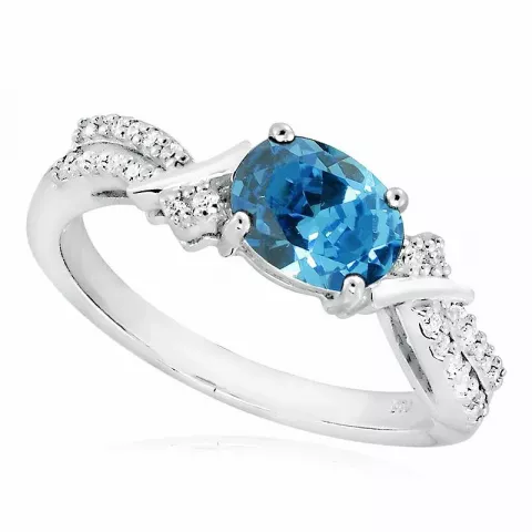 oval blå zirkon ring i sølv