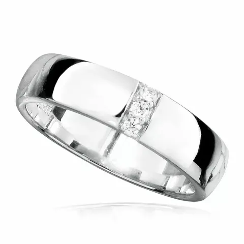Enkel hvid zirkon ring i rhodineret sølv