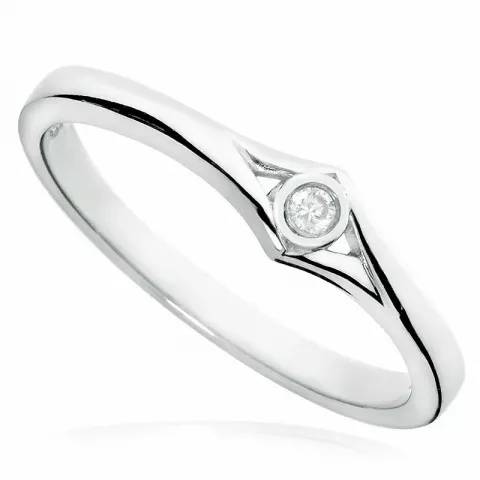 Enkel rund hvid zirkon ring i rhodineret sølv