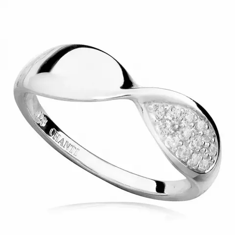 abstrakt hvid zirkon ring i rhodineret sølv