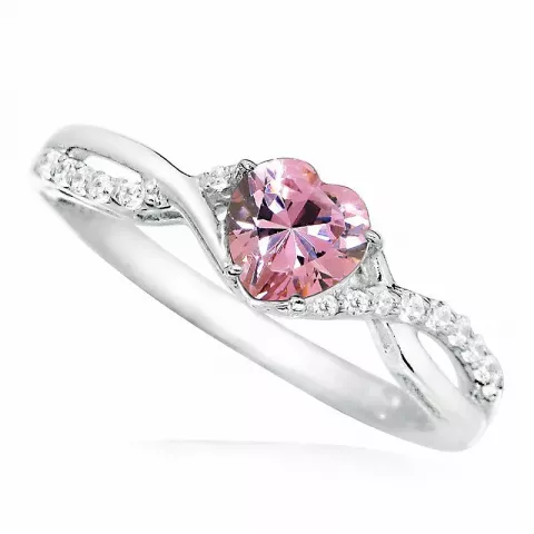 Elegant hjerte lyserød zirkon ring i rhodineret sølv