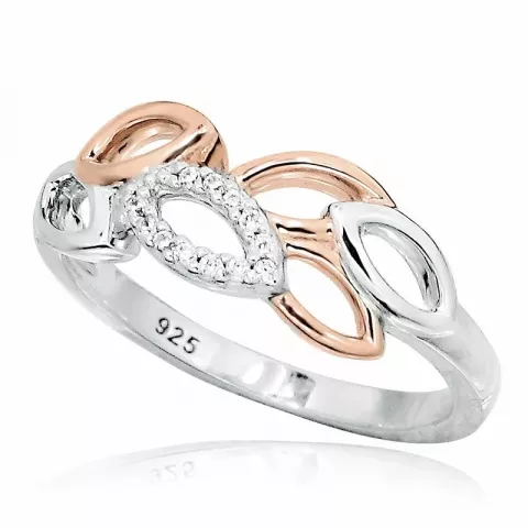 Elegant blad ring i rhodineret sølv med forgyldt sølv