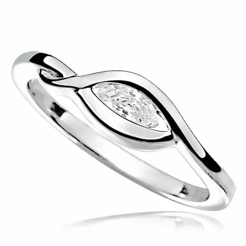 oval hvid zirkon ring i rhodineret sølv