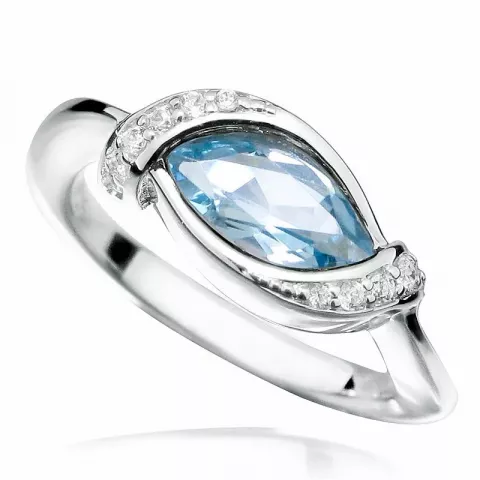 Blank oval blå ring i rhodineret sølv