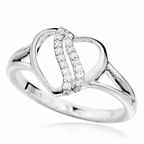 Elegant hjerte hvid zirkon ring i rhodineret sølv