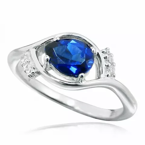 Stor dråbe blå ring i rhodineret sølv