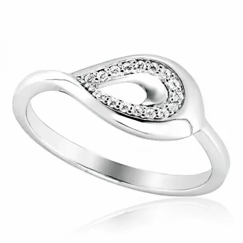 Enkel dråbe hvid zirkon ring i rhodineret sølv