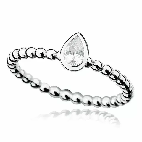dråbe hvid zirkon ring i rhodineret sølv
