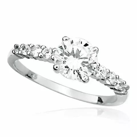 Ringe: rund hvid zirkon ring i rhodineret sølv