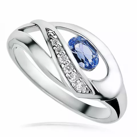 blå zirkon ring i rhodineret sølv
