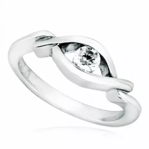 Elegant hvid zirkon ring i rhodineret sølv