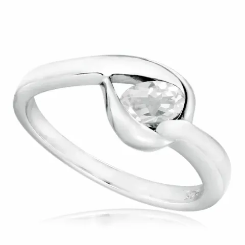 Blank oval hvid zirkon ring i rhodineret sølv